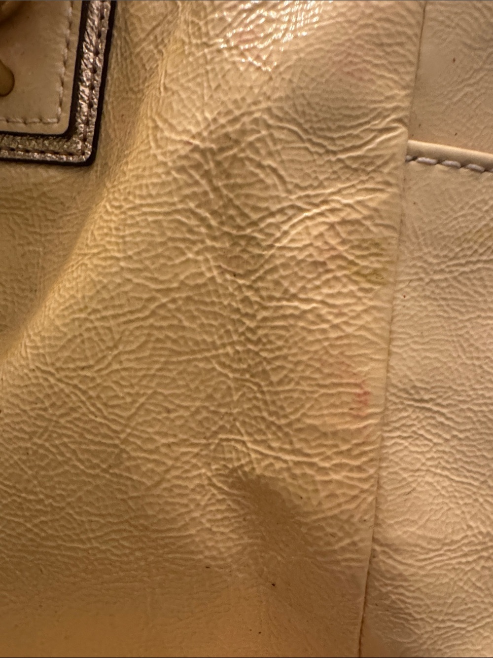 Coach Beige Leather Patchwork Tote with Coral and Tan Accents - Picture 6 of 7